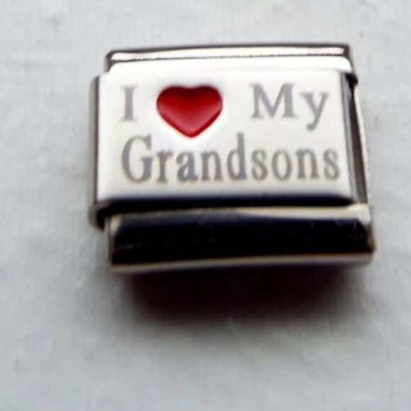 I red enamel heart My Grandsons laser 9mm stainless steel italian charm link new - Picture 1 of 2